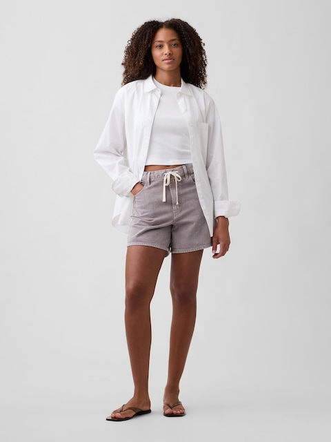 Drawstring Denim Midi Shorts