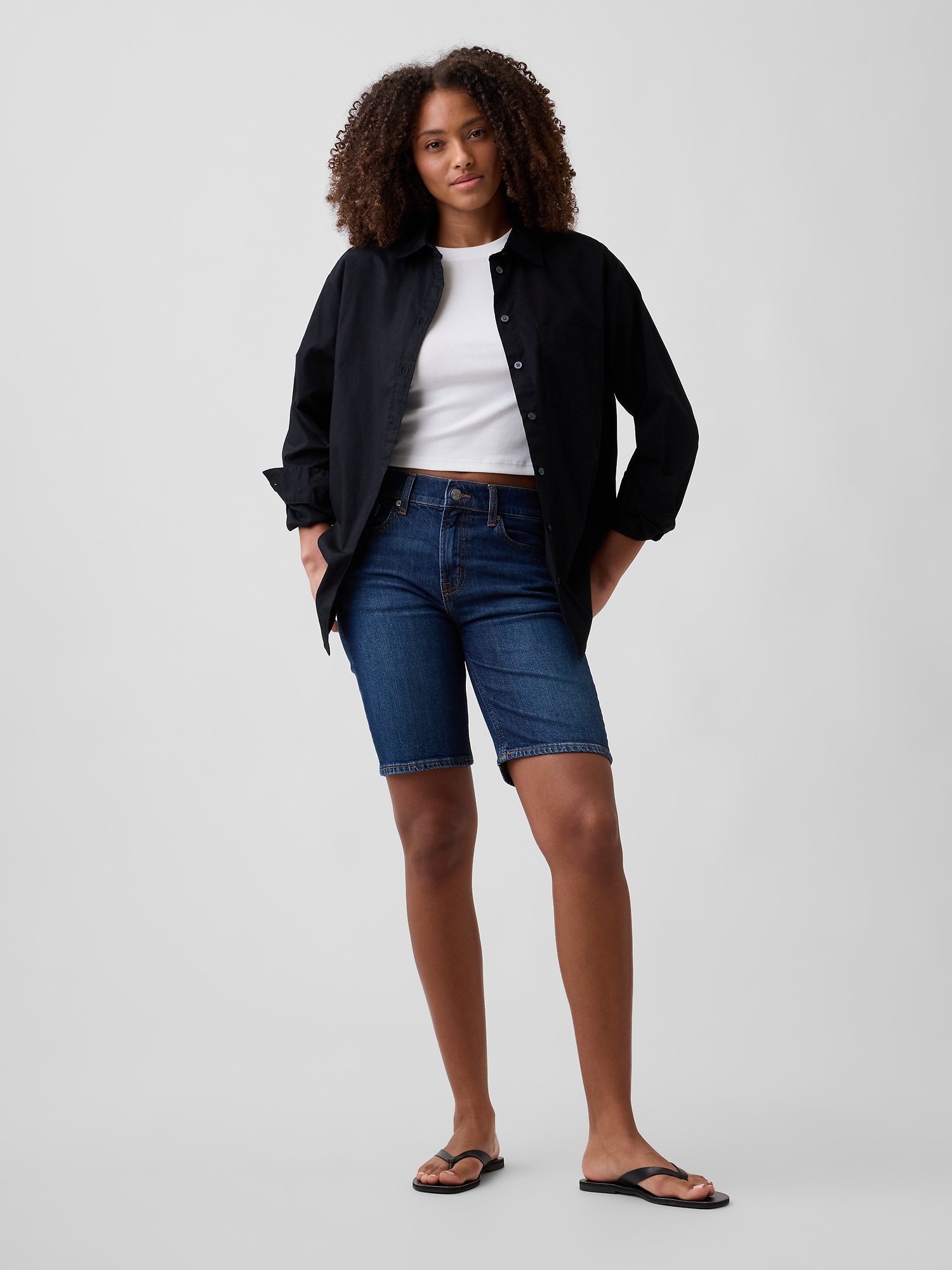 9" Mid Rise Soft Denim Bermuda Shorts