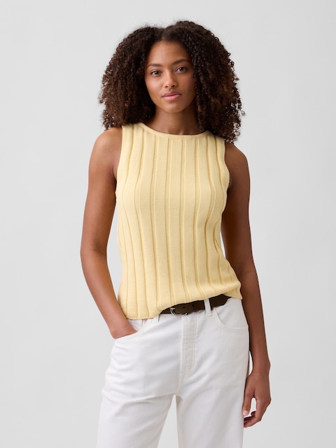 Relaxed Ribbed Boatneck Tank Top