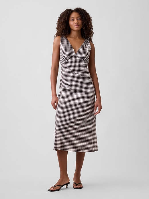 Image number 1 showing, Linen-Blend V-Neck Midi Dress