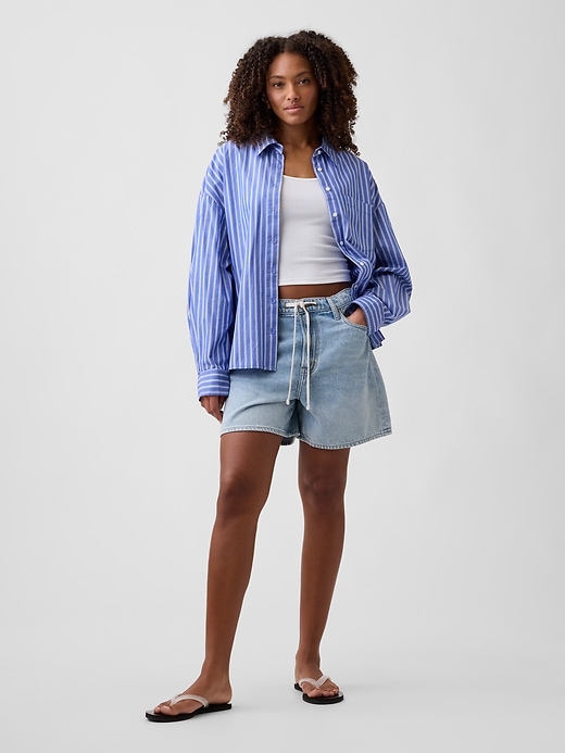 Image number 1 showing, 5" Mid Rise SuperSoft Drawstring Denim Shorts