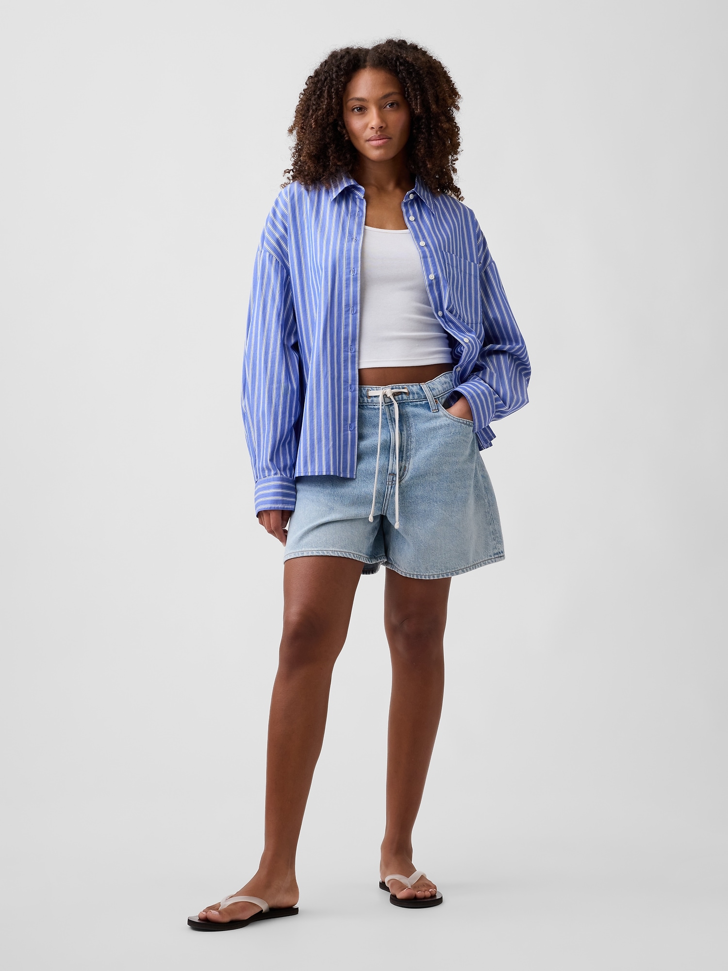 5" Mid Rise SuperSoft Drawstring Denim Shorts
