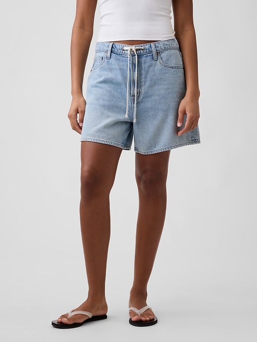 Image number 2 showing, 5" Mid Rise SuperSoft Drawstring Denim Shorts