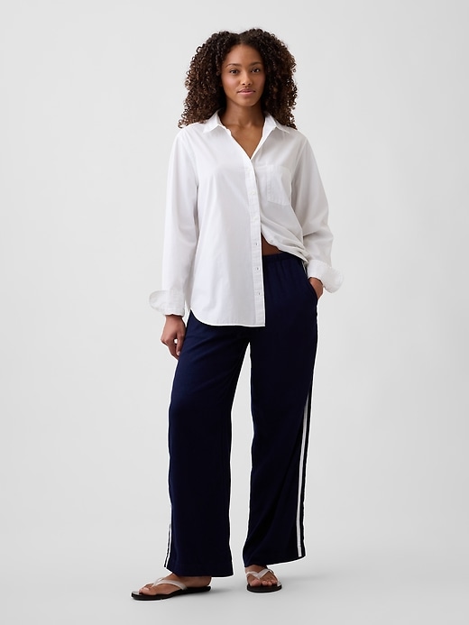 Image number 1 showing, Linen-Blend Stripe Wide-Leg Pants