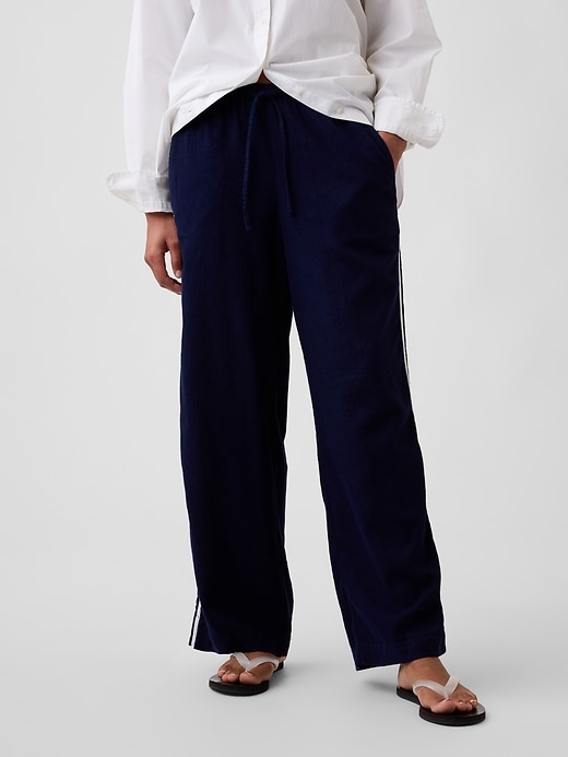 Image number 2 showing, Linen-Blend Stripe Wide-Leg Pants