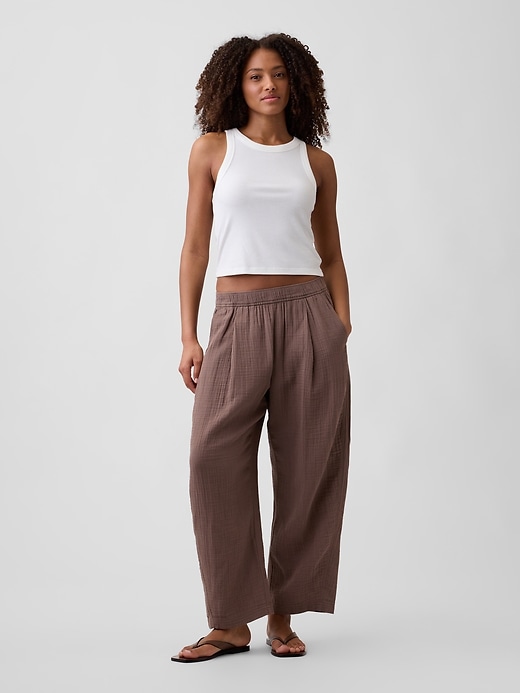 Image number 1 showing, Mid Rise Pull-On Barrel Gauze Pants