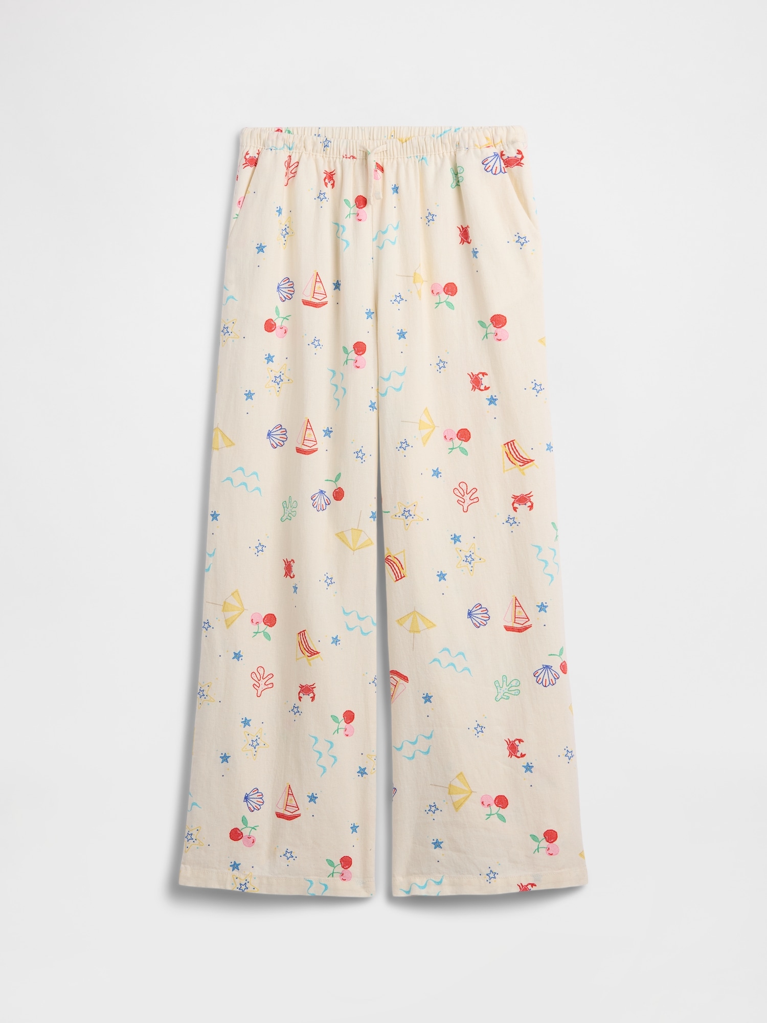 Kids Pull-On Wide-Leg Linen-Blend Pants