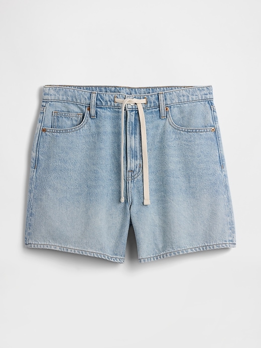 Image number 5 showing, 5" Mid Rise SuperSoft Drawstring Denim Shorts