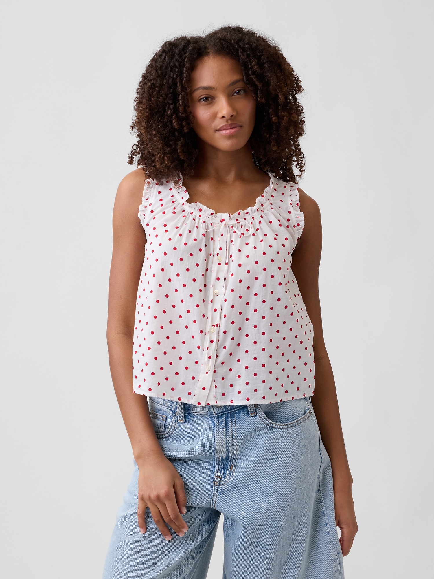 Relaxed Sleeveless Tie-Neck Top