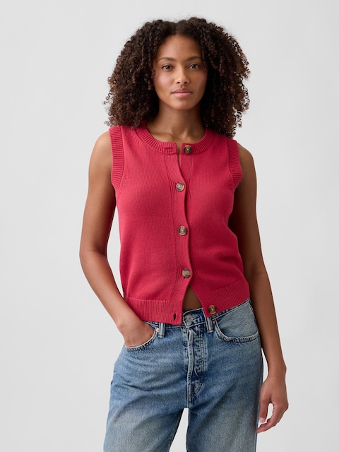 Sleeveless Button-Up Sweater