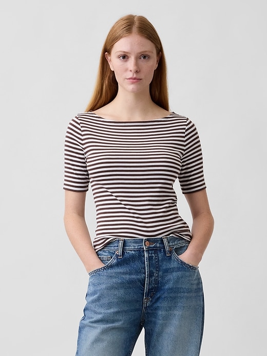 Image number 1 showing, Modern Ribbed Boatneck T-Shirt