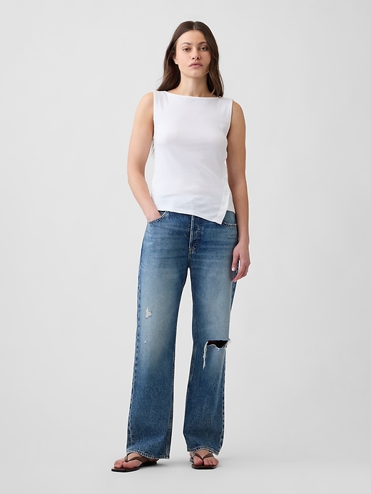Image number 3 showing, Modern Ribbed Asymmetrical Button-Side Top