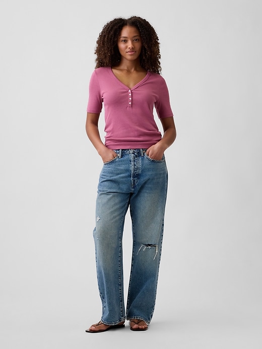 Image number 3 showing, Modern Ribbed V-Neck Henley Top