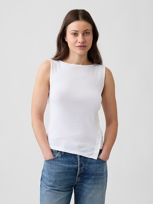 Image number 1 showing, Modern Ribbed Asymmetrical Button-Side Top