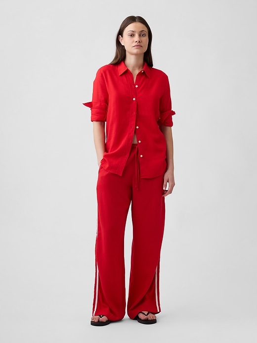 Image number 1 showing, Linen-Blend Stripe Wide-Leg Pants