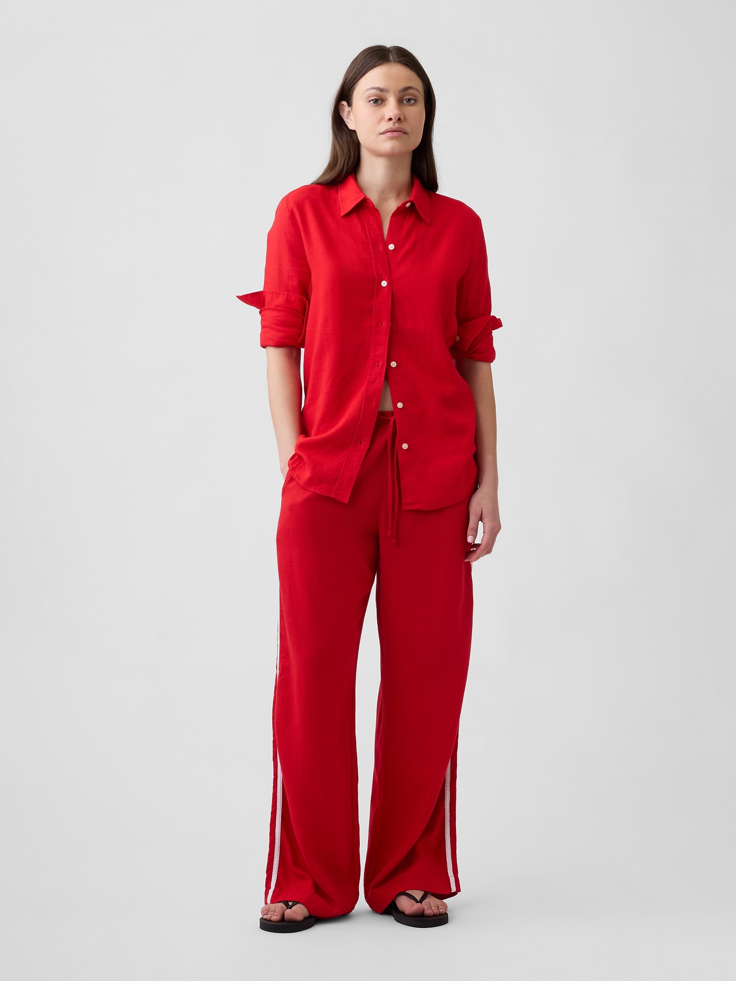 Linen-Blend Stripe Wide-Leg Pants