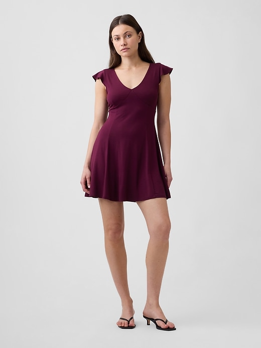 gap v neck mini dress Satin Lace-Trim V-Neck Mini Dress