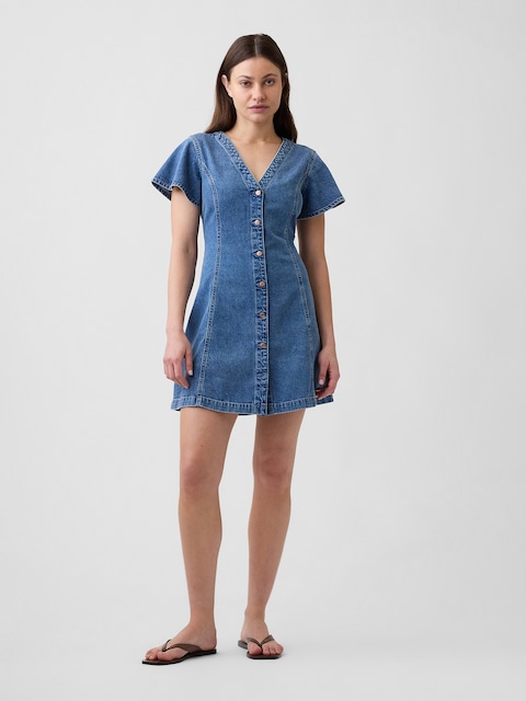 Denim Flutter Sleeve Mini Dress