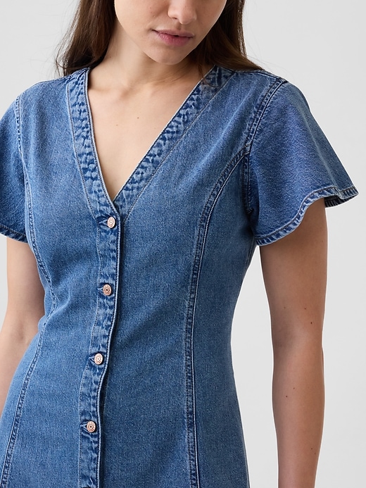 Image number 3 showing, Denim Flutter Sleeve Mini Dress