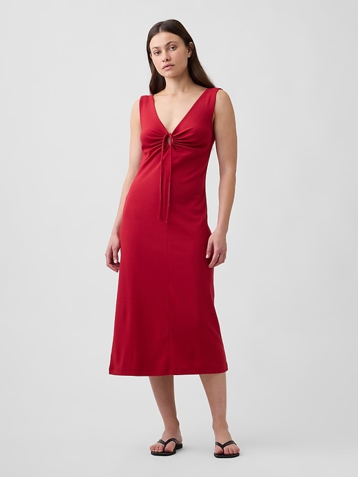 Image number 1 showing, Modern Ribbed Tie-Front Midi Dress