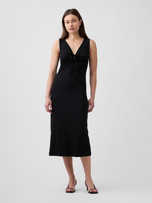 Image number 1 showing, Modern Ribbed Tie-Front Midi Dress