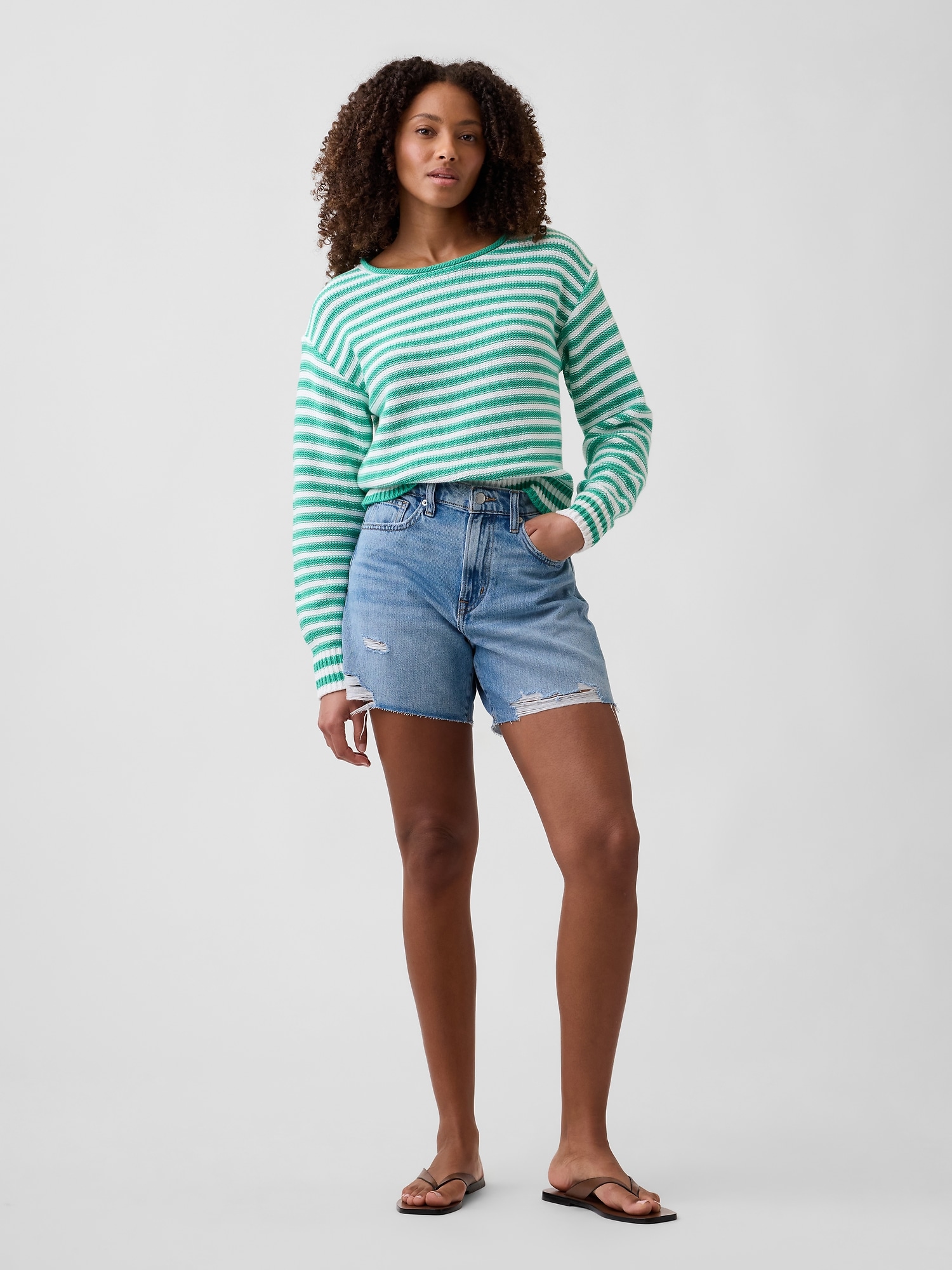 Destructed SuperSoft Denim Midi Shorts
