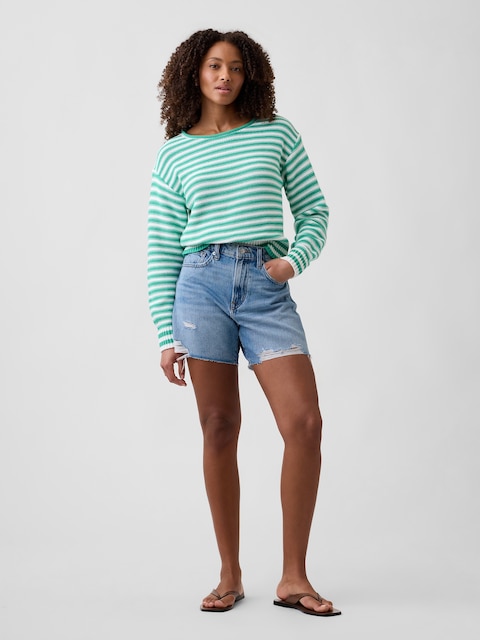 Destructed SuperSoft Denim Midi Shorts