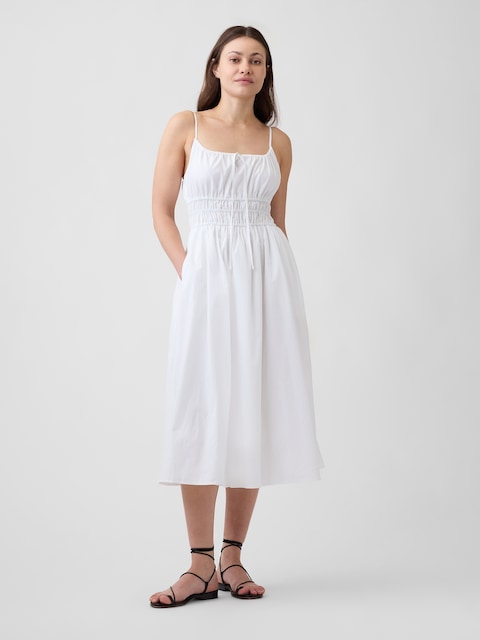 Smocked Tie-Front Midi Dress