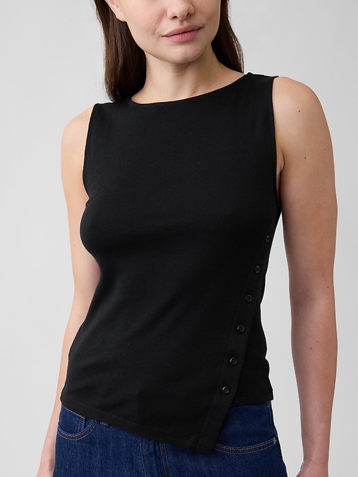 Image number 4 showing, Modern Ribbed Asymmetrical Button-Side Top