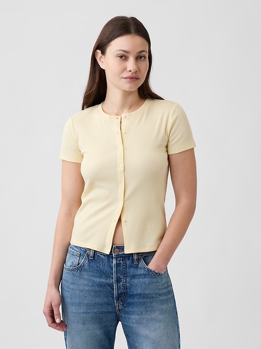 Image number 1 showing, Ribbed Button-Up Top