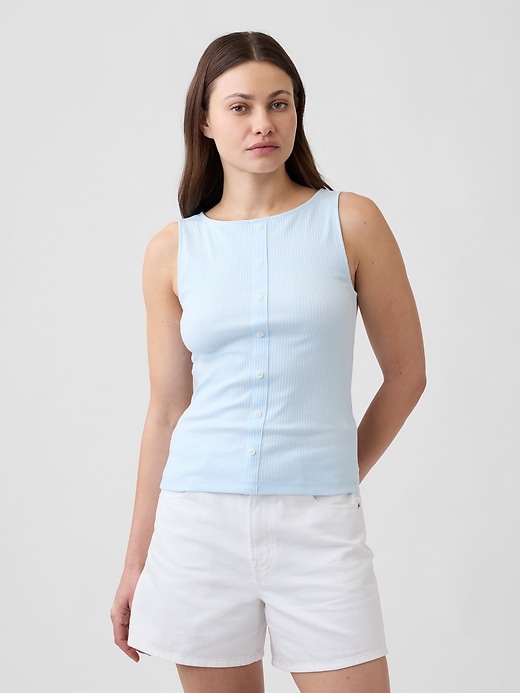 Image number 1 showing, Ribbed Button-Up Top