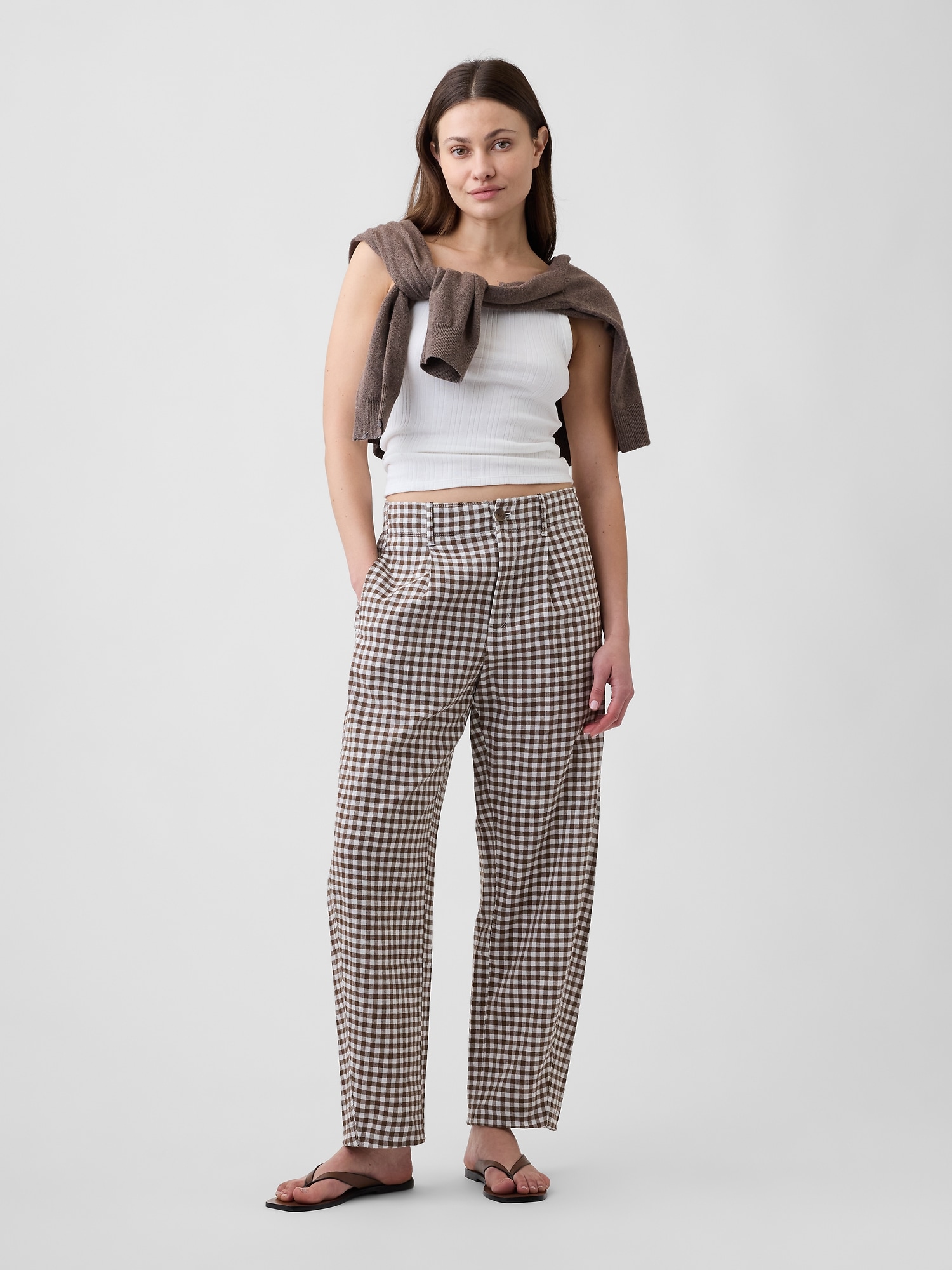 High Rise Linen-Blend Barrel Pants