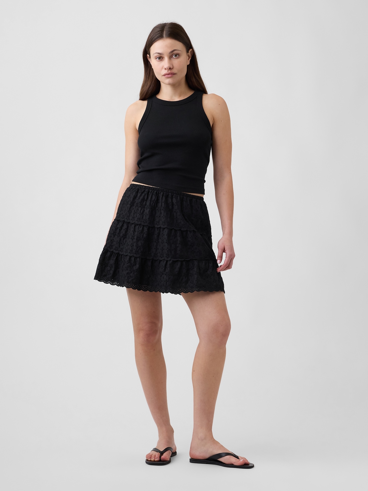 Tiered Eyelet Mini Skirt