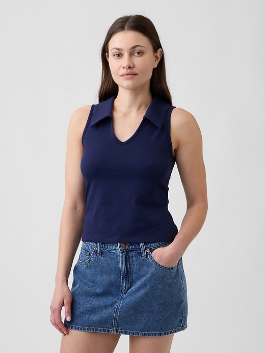 Image number 1 showing, Sleeveless Scoopneck Polo Shirt