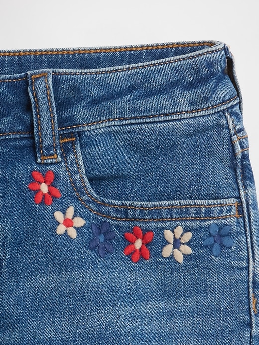 Image number 3 showing, Kids High Rise Embroidered Denim Shorts