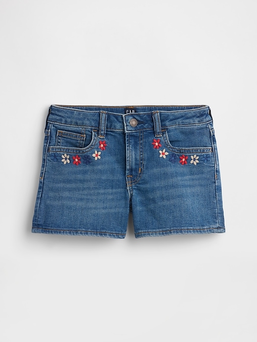 Image number 1 showing, Kids High Rise Embroidered Denim Shorts