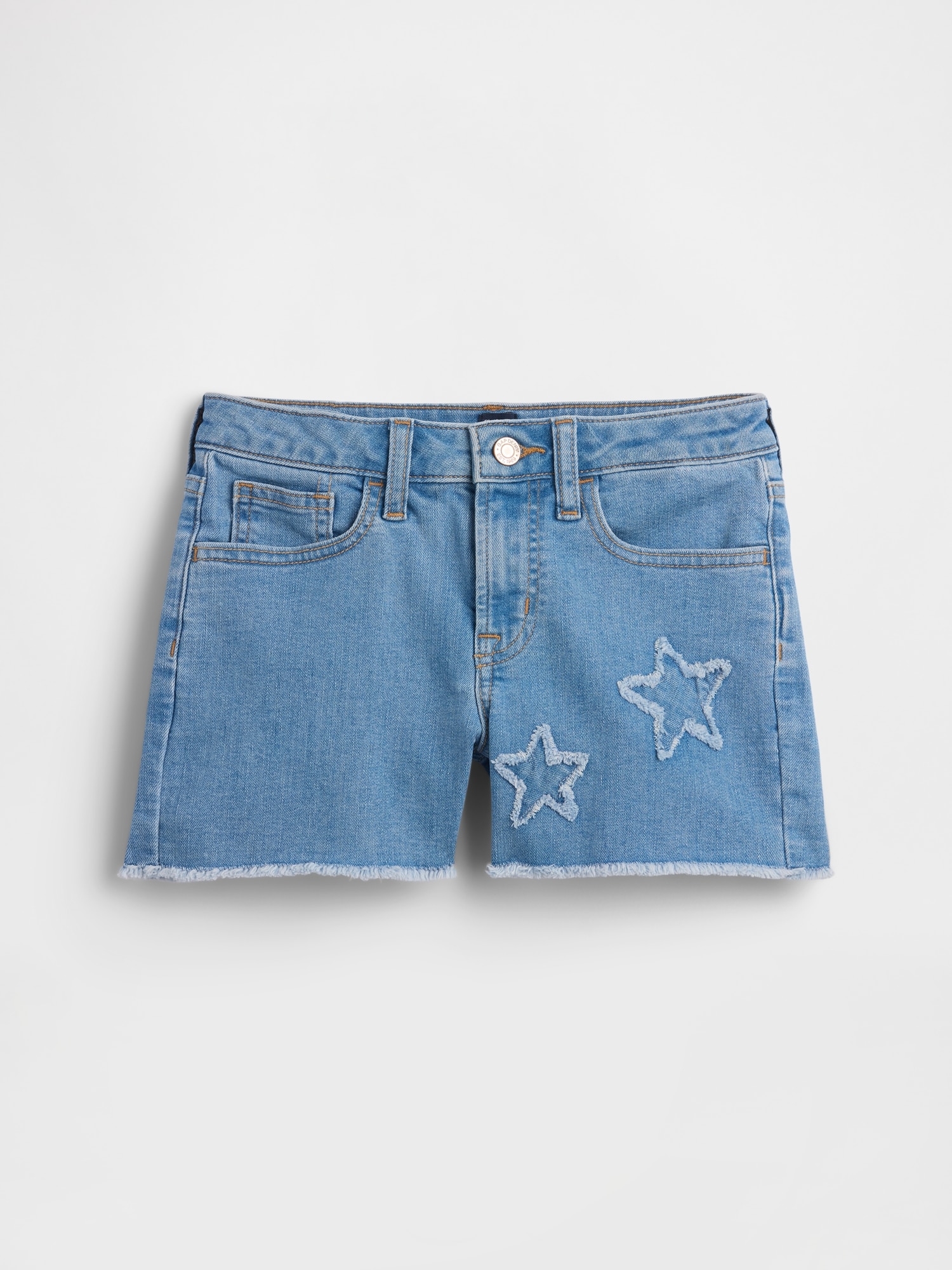 Kids High Rise Embroidered Denim Shorts