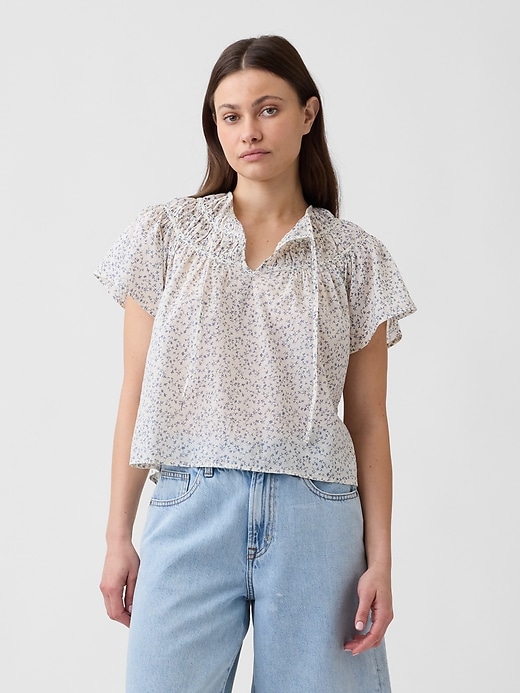 Image number 1 showing, Splitneck Flutter Sleeve Top