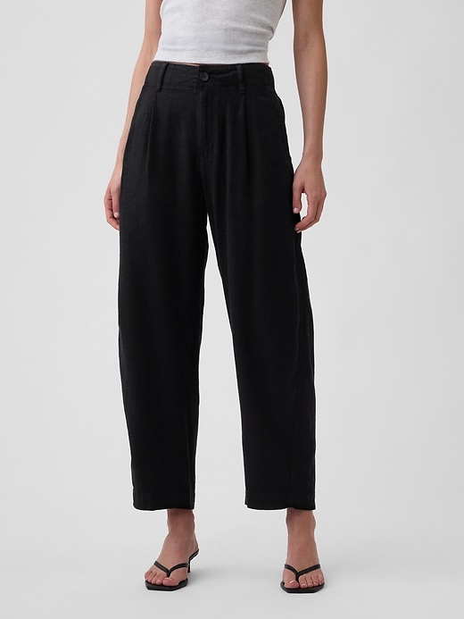 Image number 2 showing, High Rise Linen-Blend Barrel Pants
