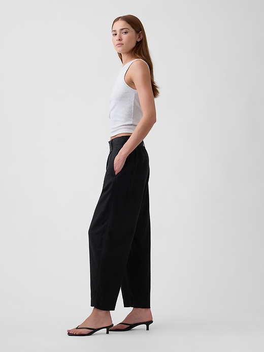 Image number 3 showing, High Rise Linen-Blend Barrel Pants