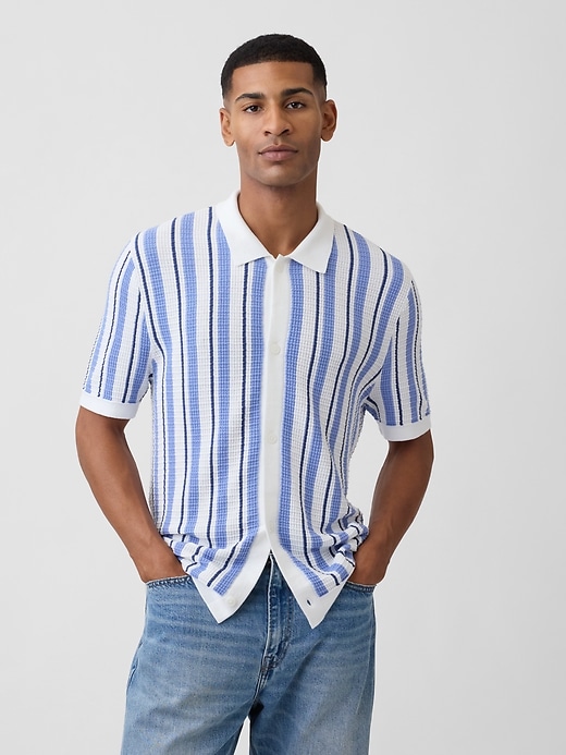 Image number 1 showing, Button-Up Sweater Polo Shirt
