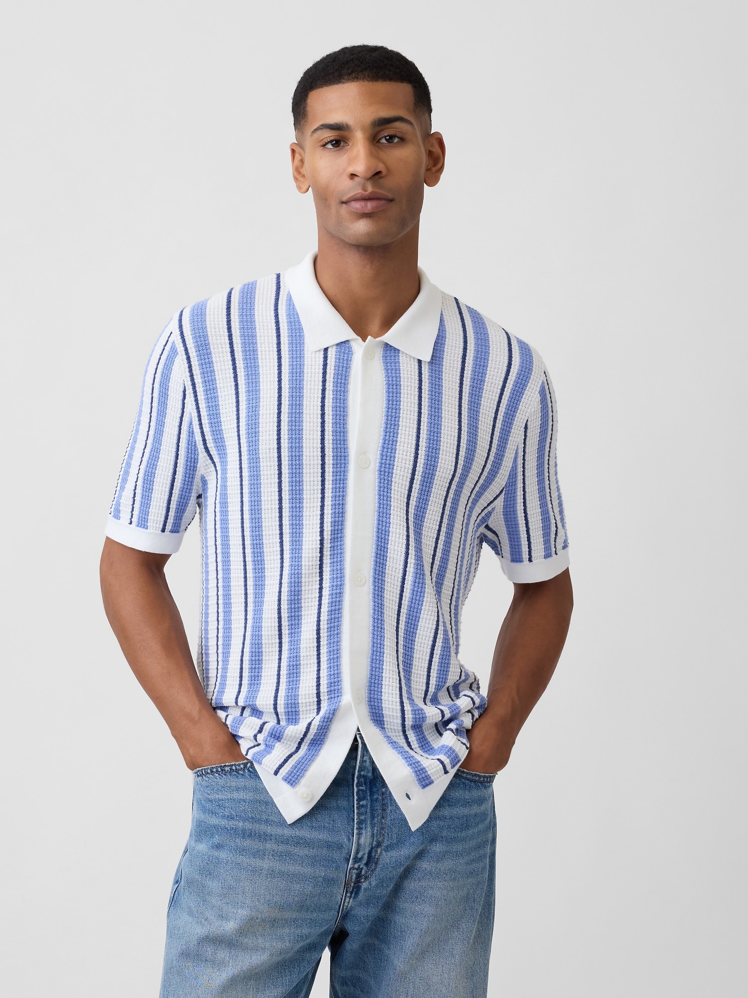 Button-Up Sweater Polo Shirt