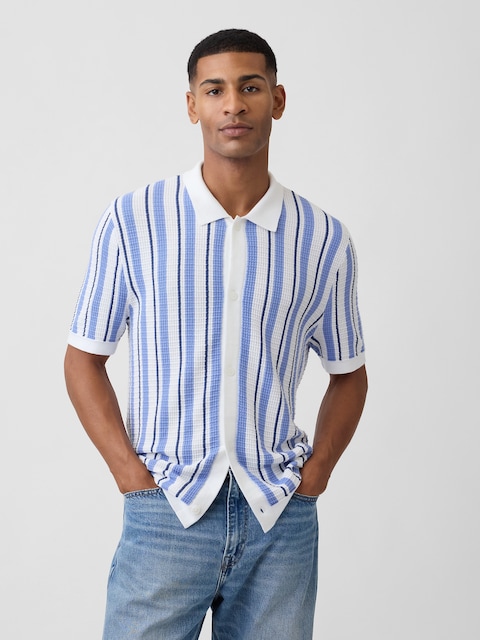 Button-Up Sweater Polo Shirt
