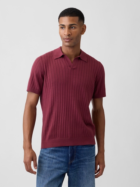 Ribbed Johnny Collar Polo Shirt