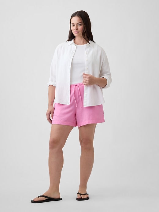 Image number 5 showing, 4" High Rise Pull-On Linen-Blend Shorts