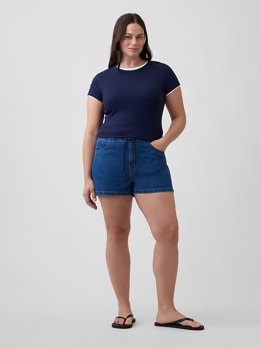 Image number 5 showing, 3" Low Rise Drawstring Denim Shorts