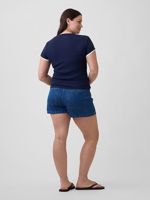 Image number 6 showing, 3" Low Rise Drawstring Denim Shorts