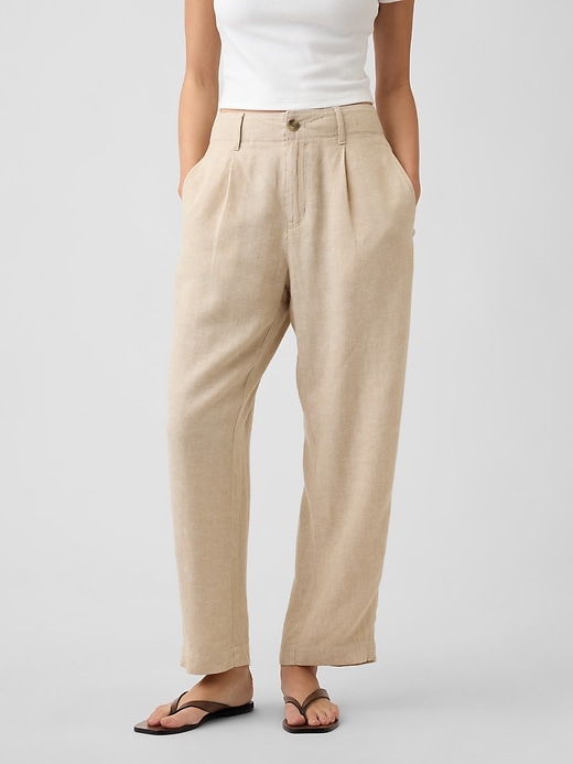 Image number 2 showing, High Rise Linen-Blend Barrel Pants
