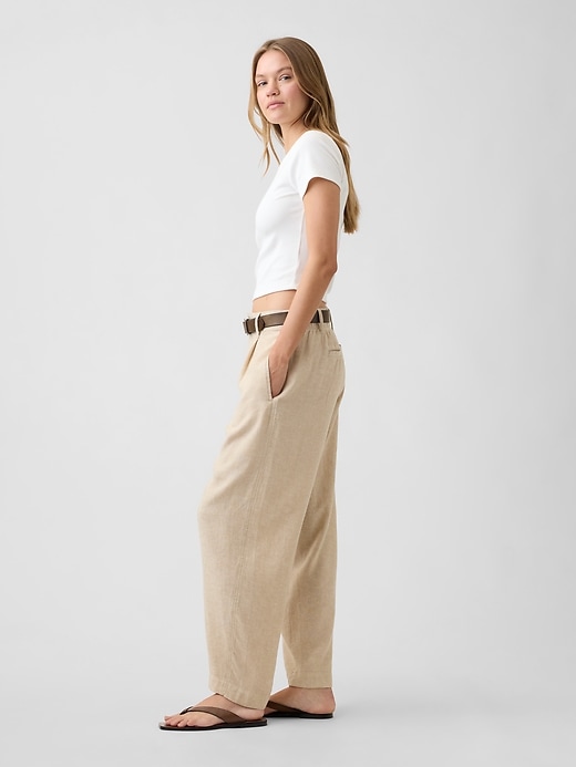 Image number 3 showing, High Rise Linen-Blend Barrel Pants