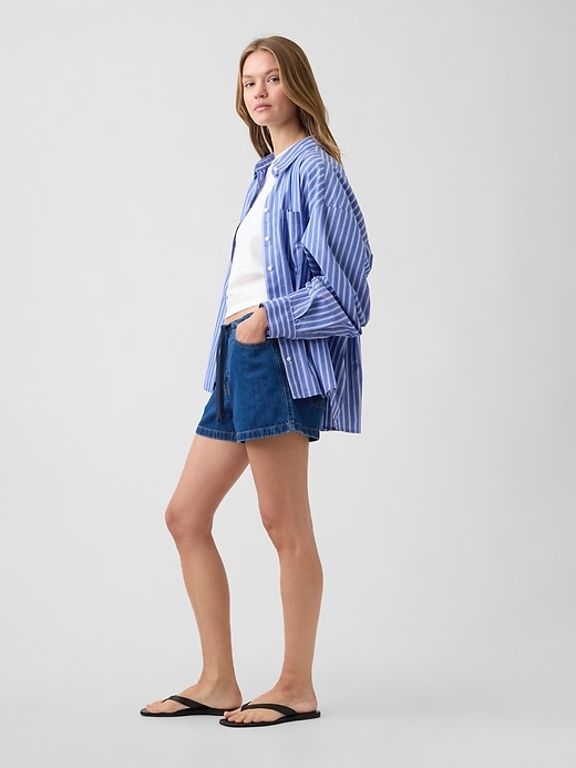 Image number 3 showing, 3" Low Rise Drawstring Denim Shorts